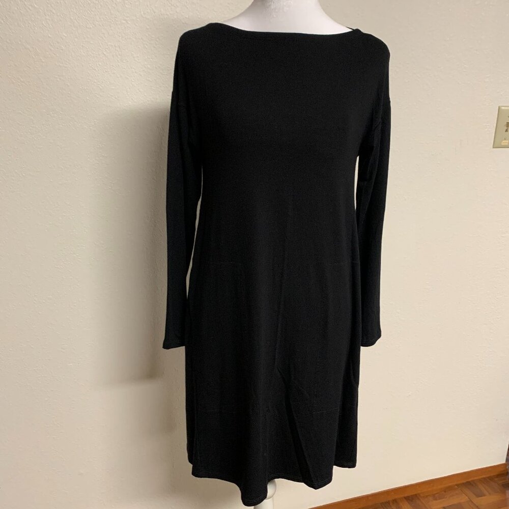 Eileen Fisher Bateau Twist Back Jersey Dress – Black – PP (Petite)
